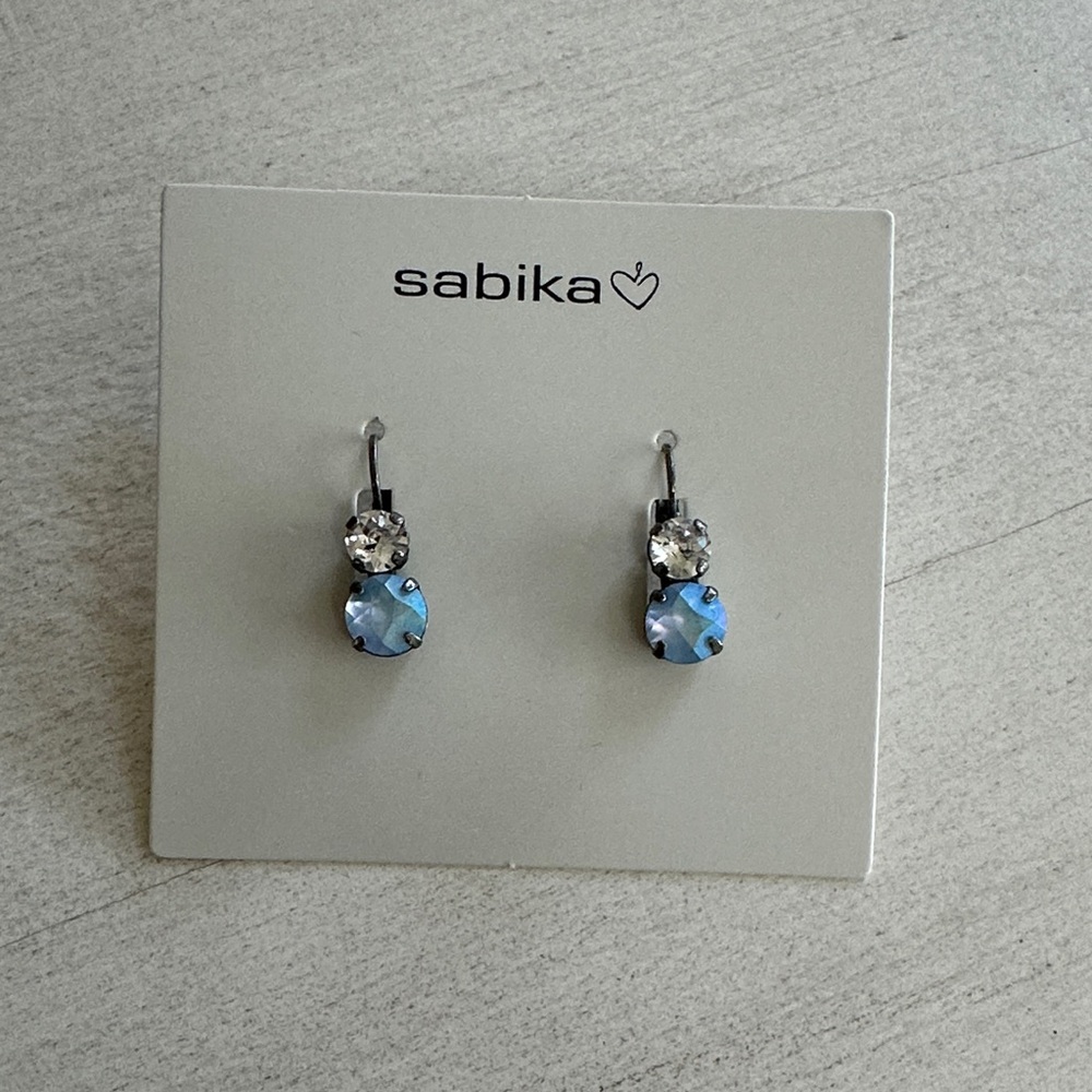 Sabika Silver Blue & Clear Crystal Drop Earrings